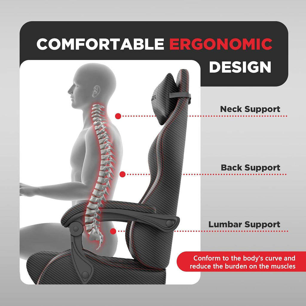 Vintage PU Leather Gaming Chair, Ergonomic Reclining Racing Gamer Chair with Massage Lumbar Support, High Back