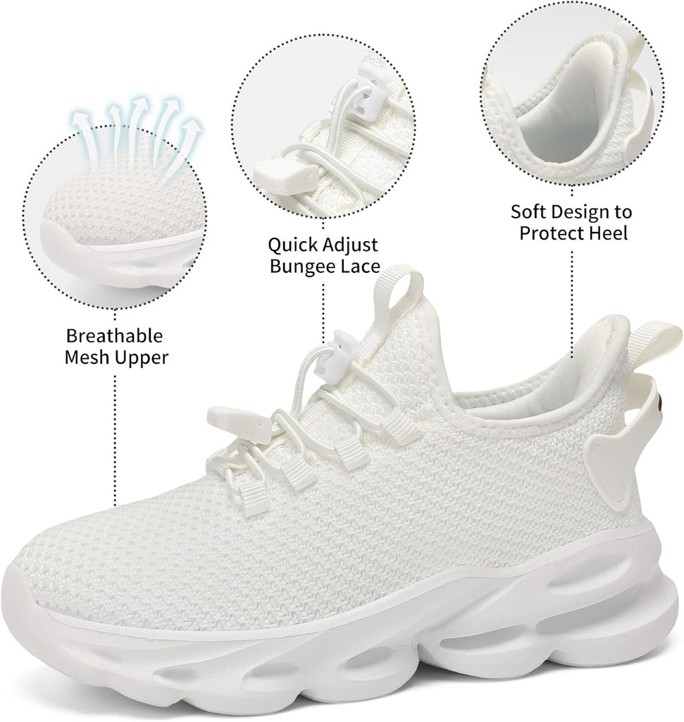 Kids Shoes Boys Girls Tennis Shoes Lightweight Sports Kids Sneakers Slip on with Bungee Lace for Running/Walking
