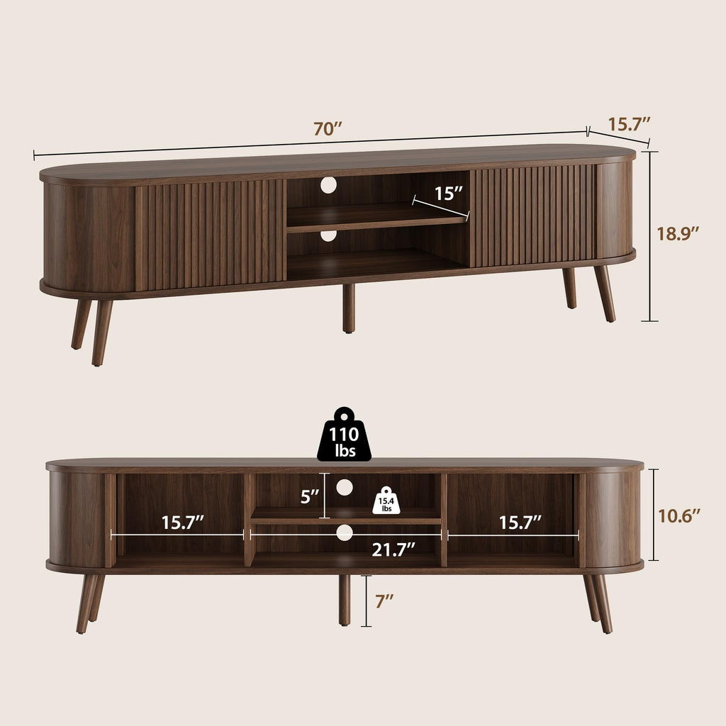 70" Mid Century Modern TV Stand for TVs up to 70 Inch, TV Console, Walnut