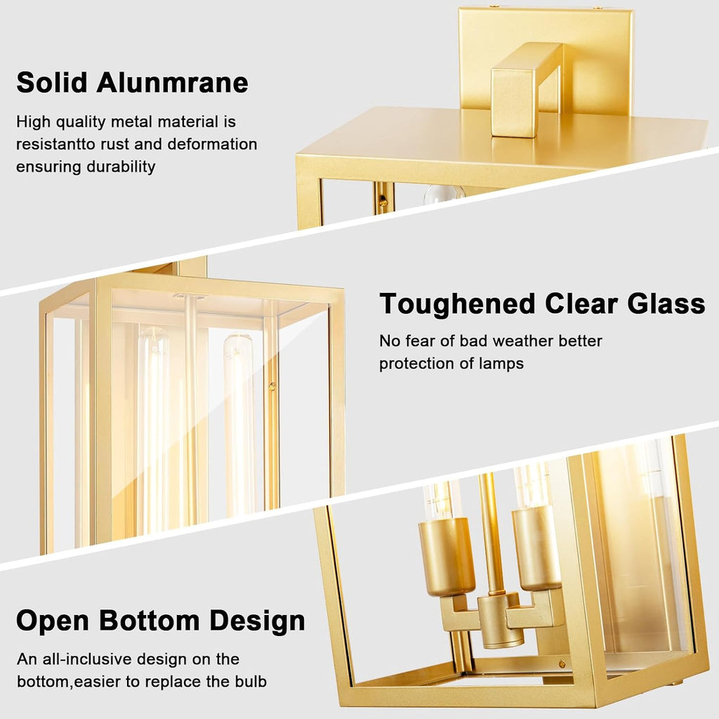 21" Large Gold Outdoor Wall Lantern, IP65 Waterproof Modern Porch Light