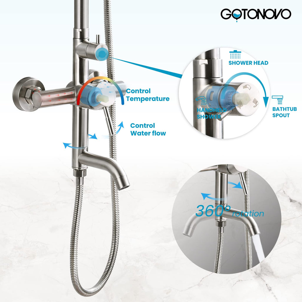 SUS304 Outdoor Shower Kit 8'' Head with Handheld Brushed Nickel