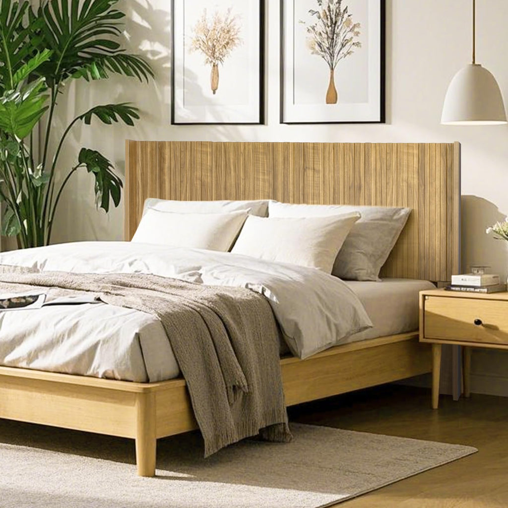 Wooden Headboard Queen, Boho Farmhouse Fluted Wall Mounted Headboards with Wingbacks, Mid Century Modern Wood