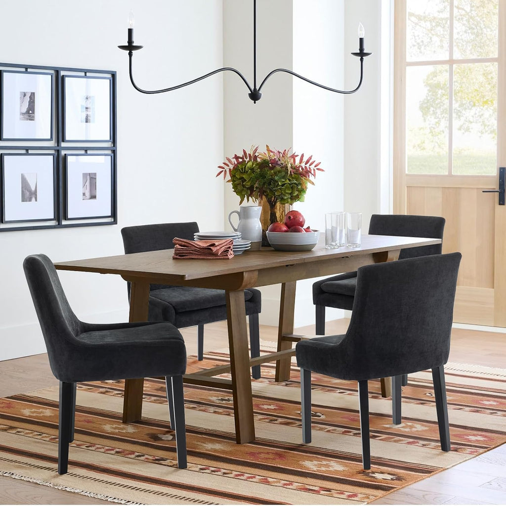 Modern Dining Chairs Set of 2, Upholstered Corduroy Accent Side Leisure Chairs with Mid Back and Wood Legs for Living