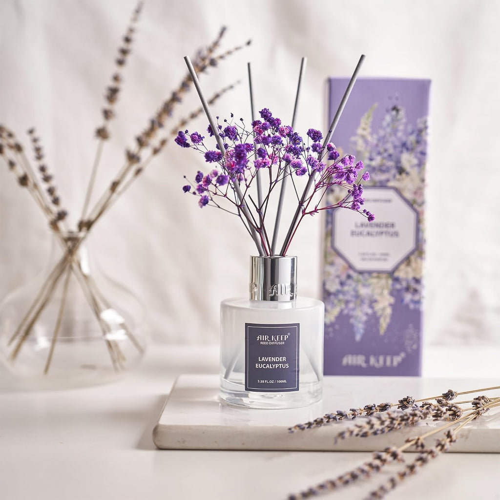 Reed Diffuser Set,3.38 fl oz (100 ml) - Lavender Eucalyptus Oil Diffusers with 8 Reed Sticks, Home Fragrance Reed - Set of 338