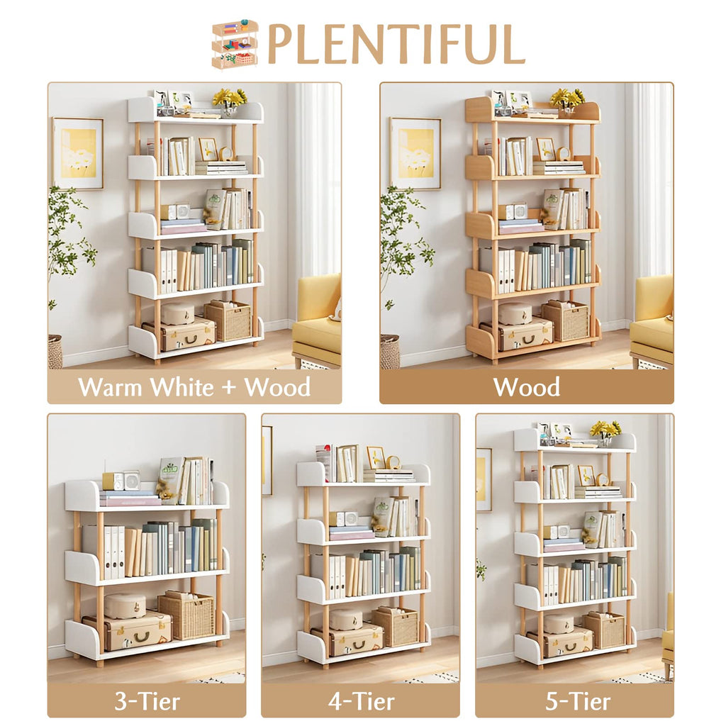 5-Tier Wooden Open Bookcase, Warm White