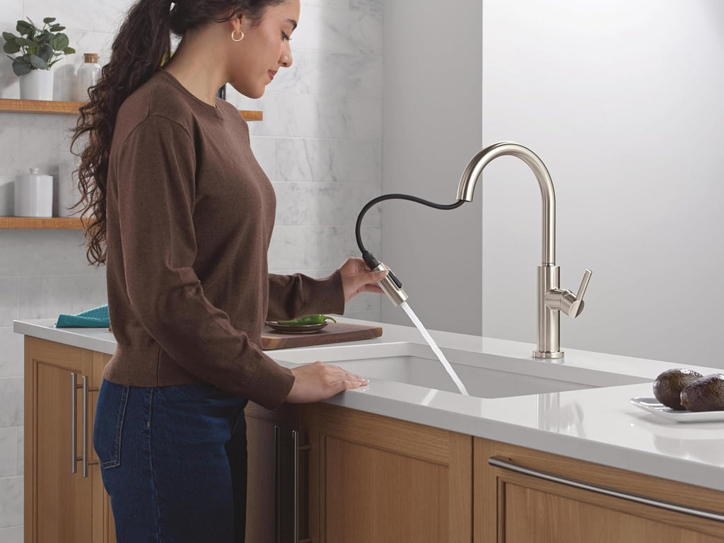 Nicoli Brushed Nickel Kitchen Faucet with Pull Down Sprayer, Modern Single Hole Kitchen Sink Faucet, Single Handle