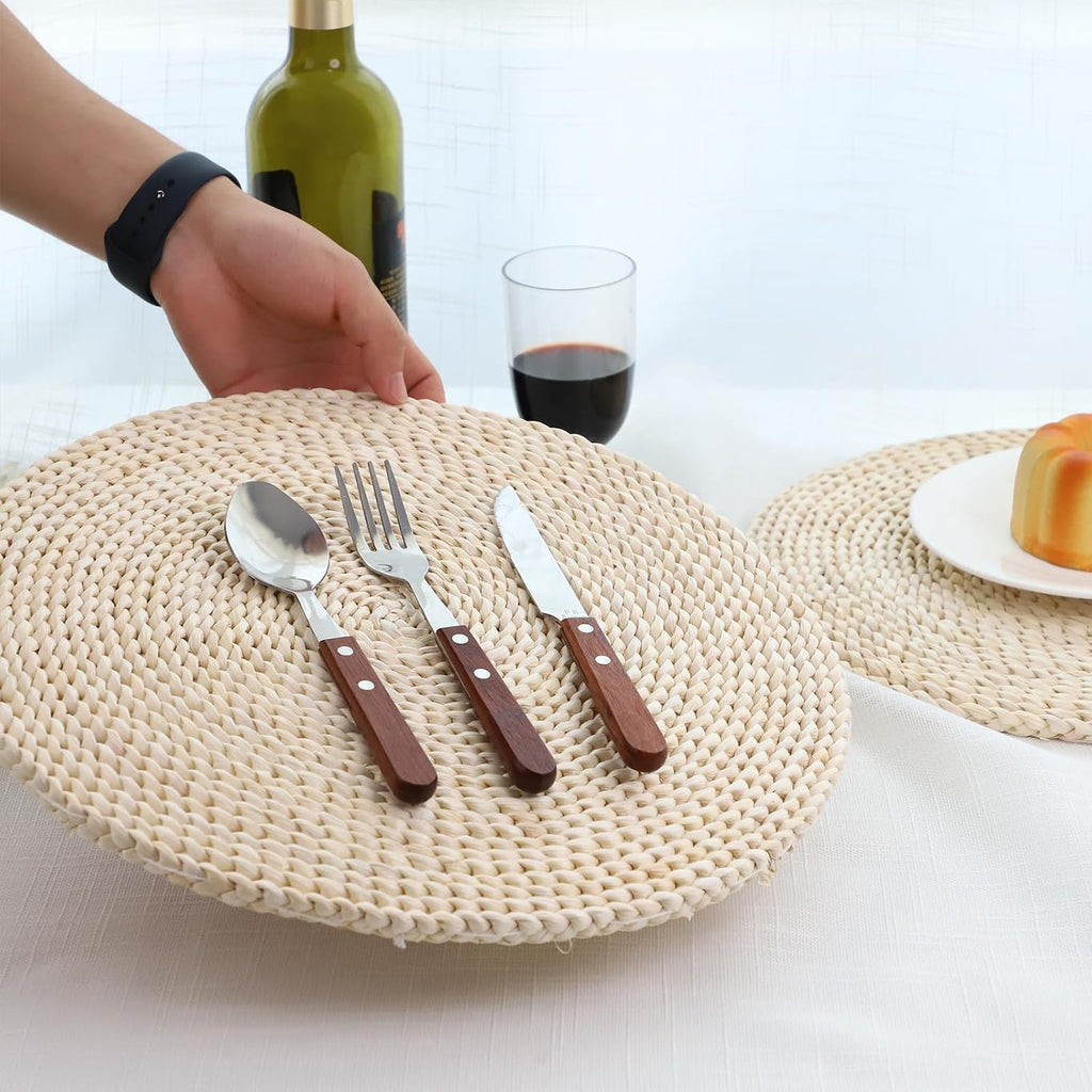 YRMT Round Woven Placemats Corn Husk Woven Placemat Braided Straw Water Hyacinth Place Mats for Dining - Set of 6