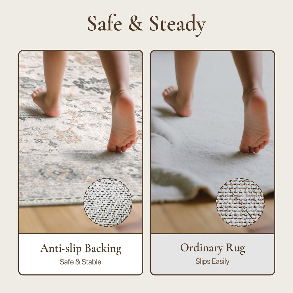 3x14 Washable Runner Rug Non Slip, Gray Beige