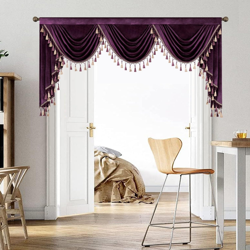 Luxury Vintage Style Velvet Valances, 79 Inches Wide Soft Touch Waterfall Valance, Decorative Swag Curtain Panels for