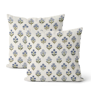 Blue Green Pillow Covers 24x24 Inch 2 Pcs Block Print Vintage Floral Decor Throw Pillows Boho Flower Spring Summer