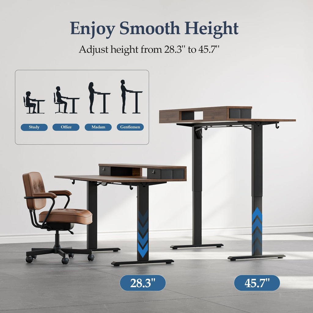 48 x23 Inch Electric Standing Desk with Drawers, Adjustable Height Small Sit Stand Desk, Compact Computer