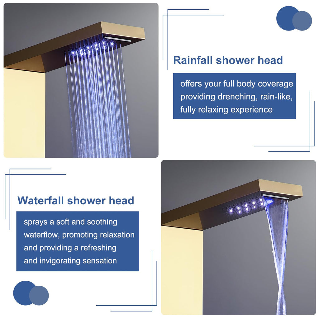 LED Shower Panel with Shelf and 6 Adjustable Body Jets, Gold