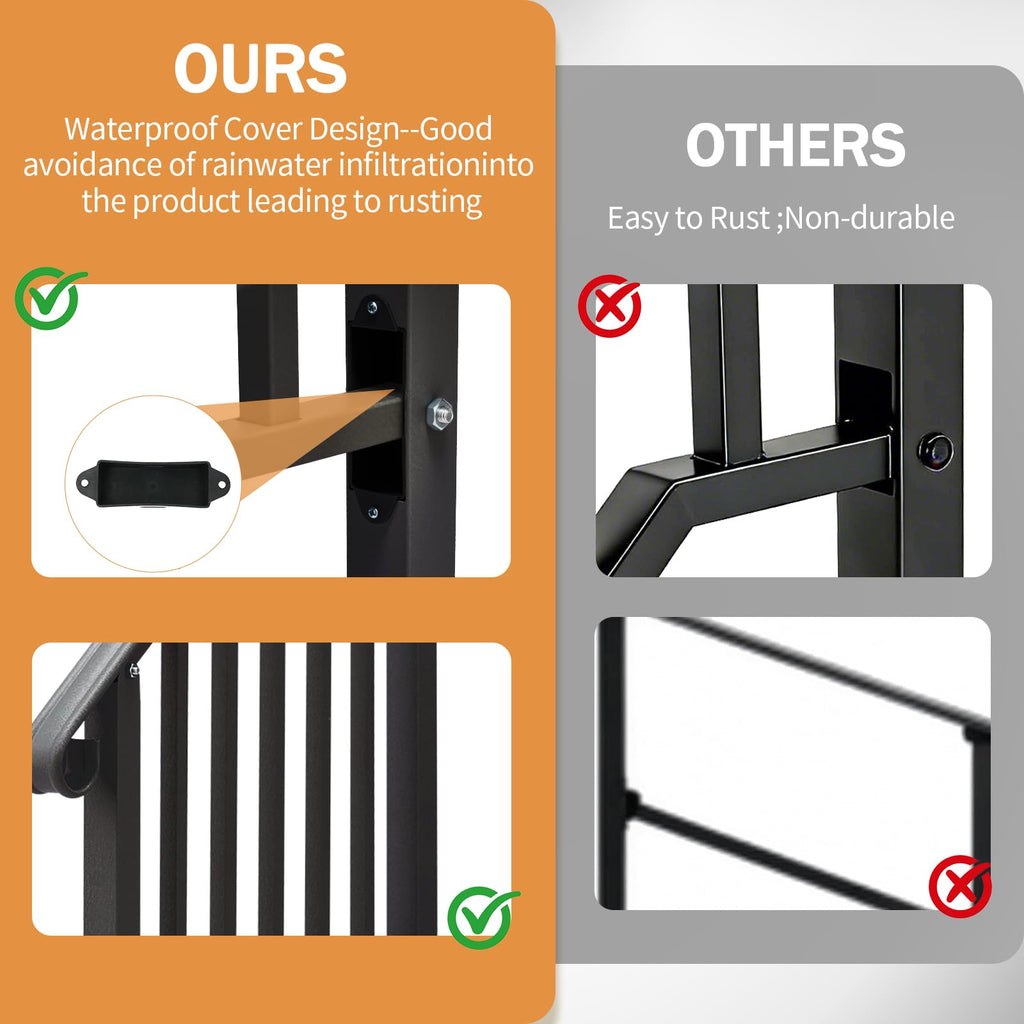 Handrails for Outdoor Steps, Black Wrought Iron Fits 1 Step