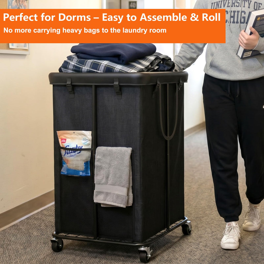 Hamper with Wheels, 150L Rolling Laundry Basket with Bag & Handles