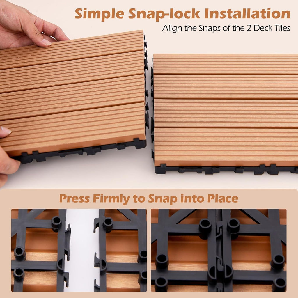 Interlocking Deck Tiles 18 Pack - 18 sq.ft Composite Outdoor Flooring Covering All Weather Use, 12 x 12 in Patio