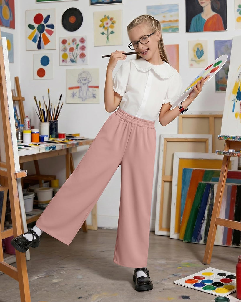 Girls Wide Leg Loose Pants Straight Plain Casual Uniform Long Pant for School Street Outgoing Kids Girls