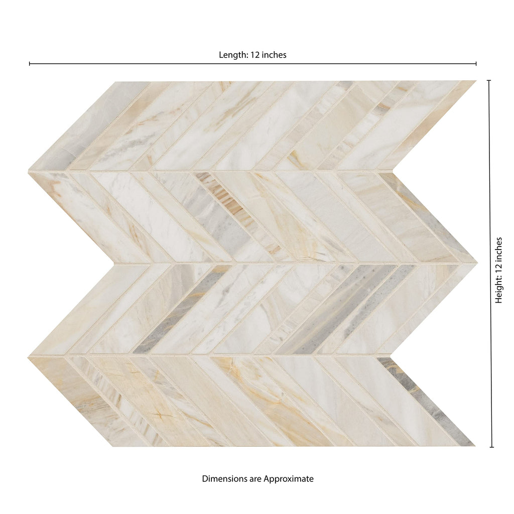 Mesh Mounted Marble Mosaic Tile | Athena Gold Chevron | 12" x 12"