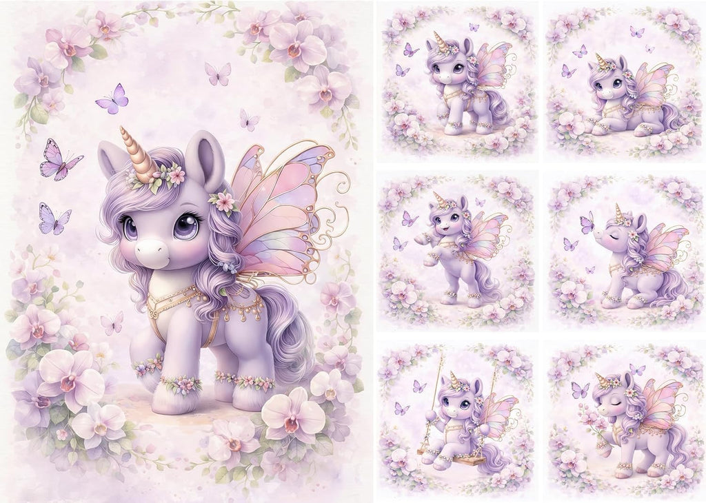 Purple Unicorn Fabric Panel for Quilting, 100% Cotton Sateen, Fairy Unicorn, Baby Girl Nursery (19x25 inches)