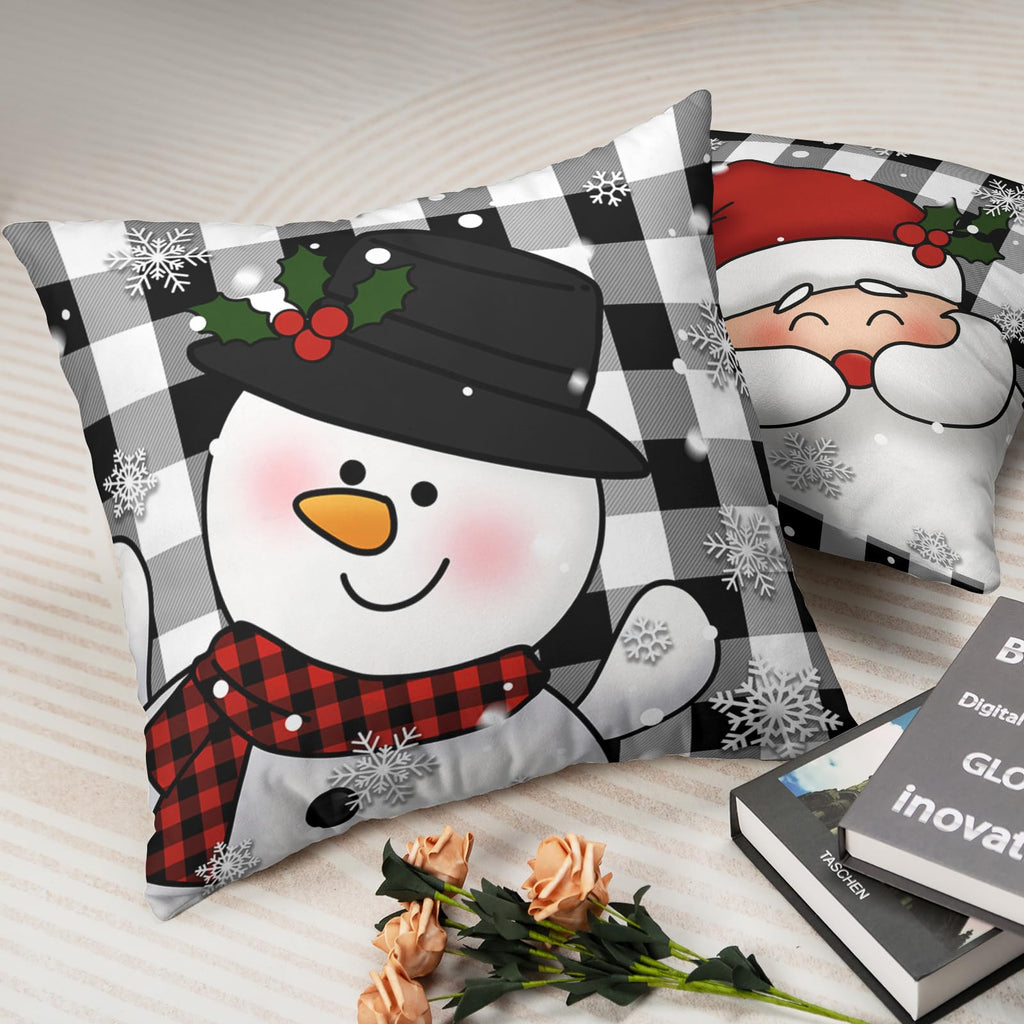 Plaid Christmas Decorations Black and White Pillow Covers 24x24 Set of 2 Santa Snowman Cushion Covers Winter
