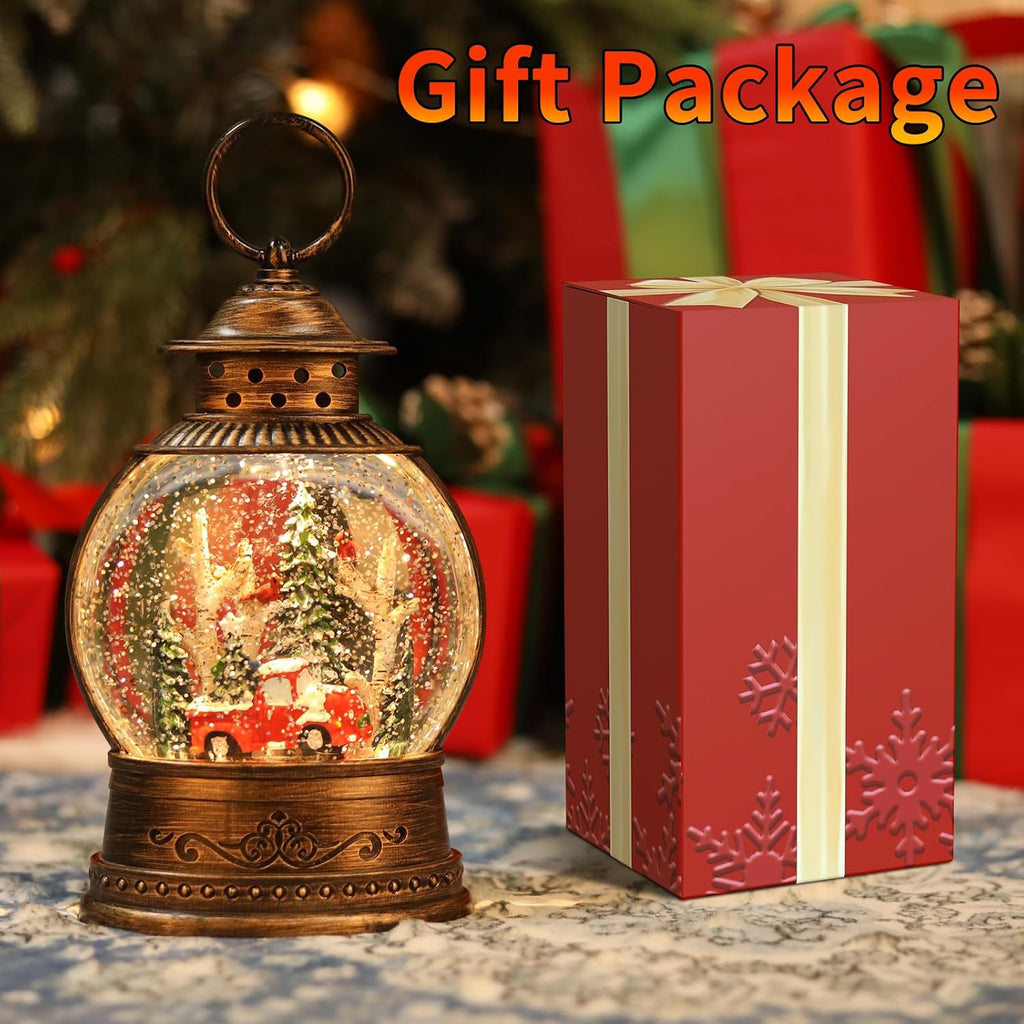Red Truck Christmas Snow Globes, Light Up Musical Snow Globe Christmas Decorations, 6H Timer, USB/Battery Operated
