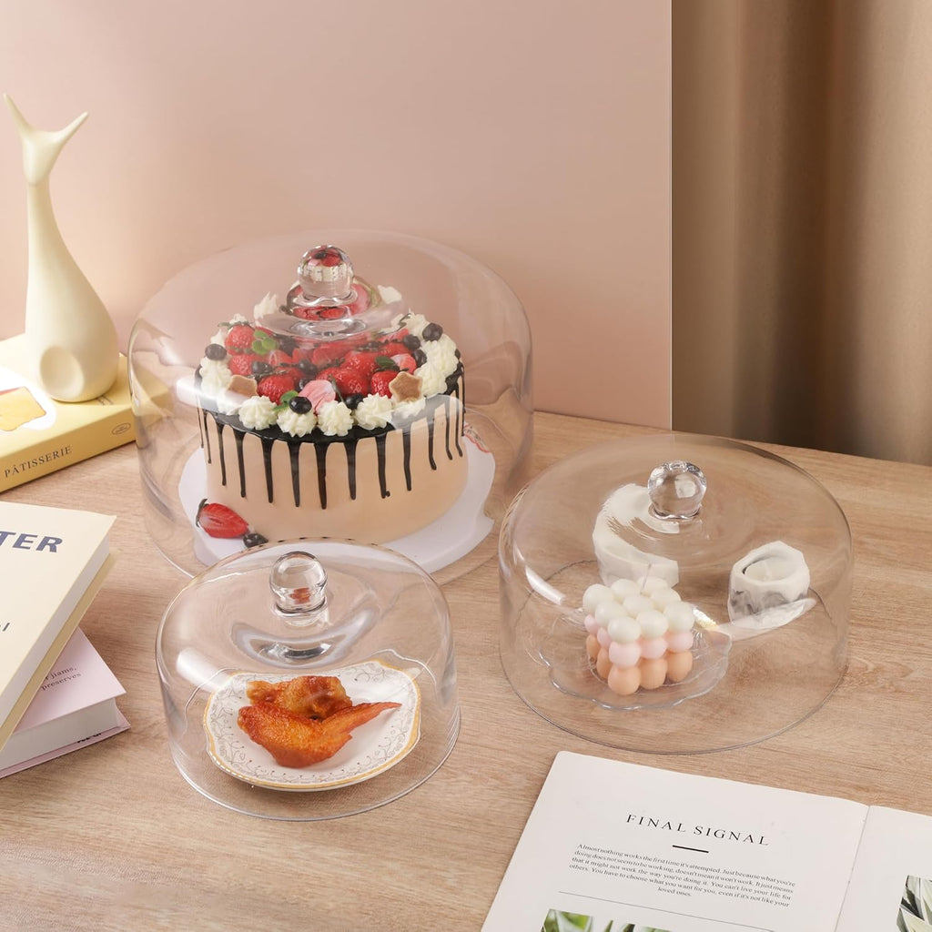 9.6" Wide Handmade Sturdy Glass Cake Dome, Cake Cover Lid for Cake, Food and Display, Glass Topper For Cake Plate