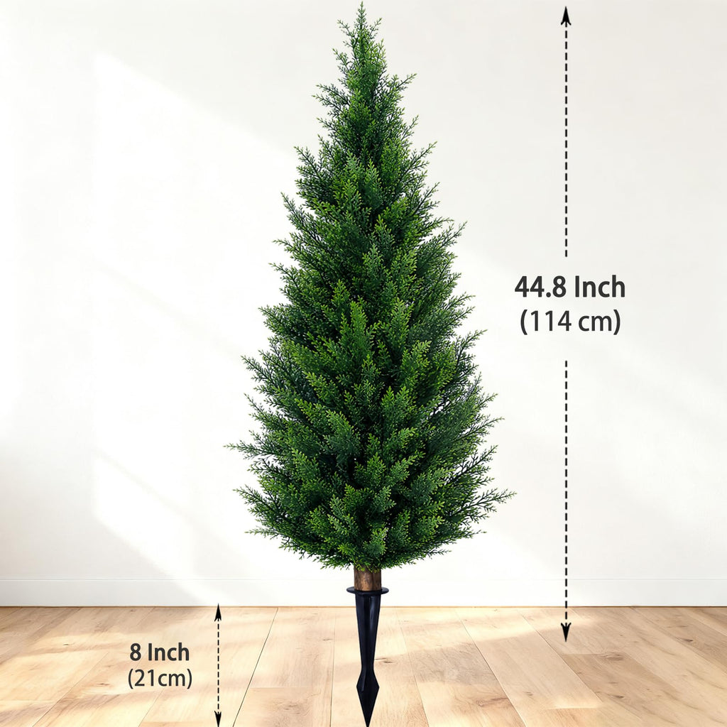 4Ft Artificial Cedar Topiary Trees (2-Pack) - UV Resistant Fake Shrubs with Ground Spike for Outdoor & Indoor Use