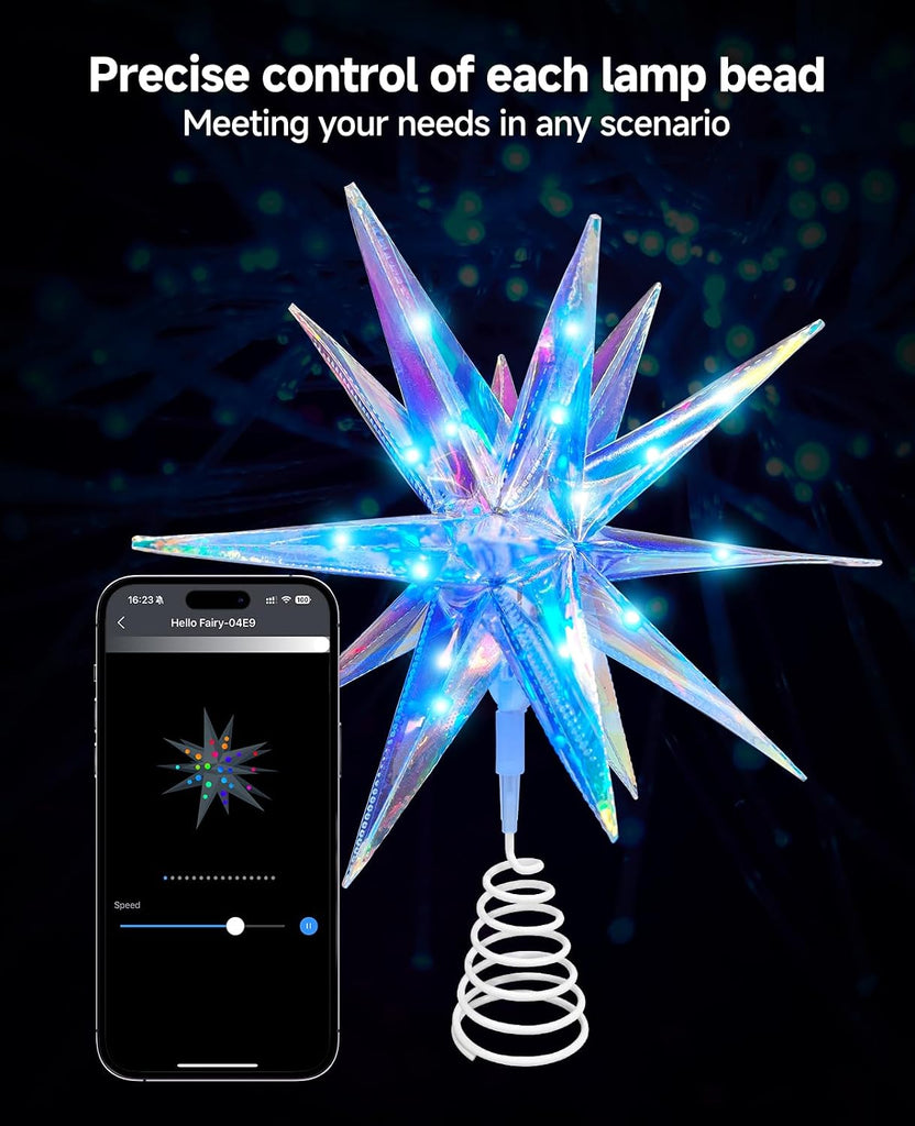 Christmas Tree Topper, 11.8" Star Tree Topper Decorations with App and Remote Control, 3D Fantasy Colors Xmas Decor