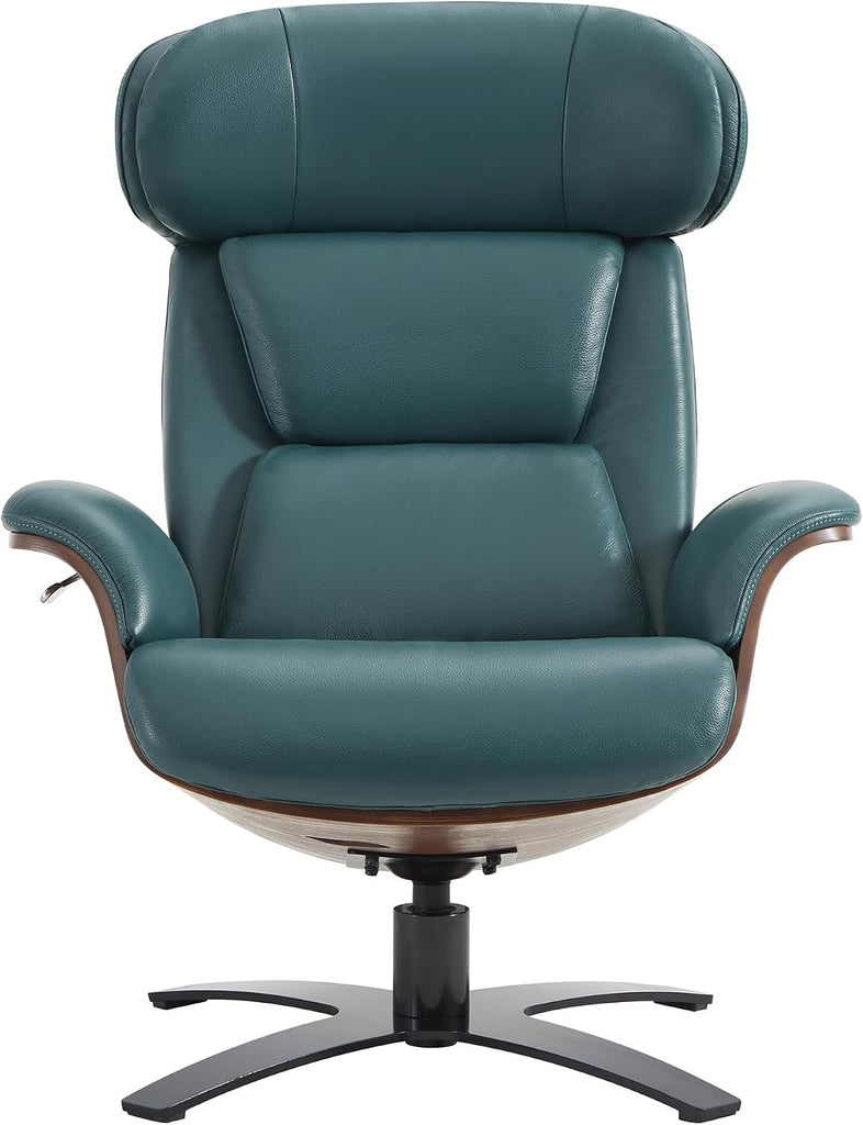 Genuine Leather Reclining Swivel Accent Chair with Ottoman, Teal