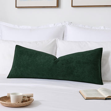 Soft Waterproof 14"x36" Long Lumbar Pillow Cover 1 Pack, Dark Green