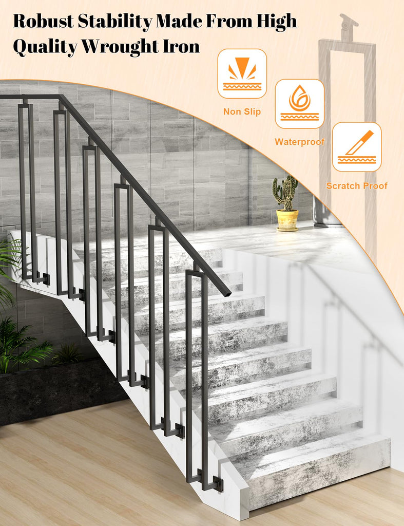 6 Pack U Shape 39.6" Stair Balusters with Adjustable Top Bracket for Staircase Interior, Side Mount Industrial
