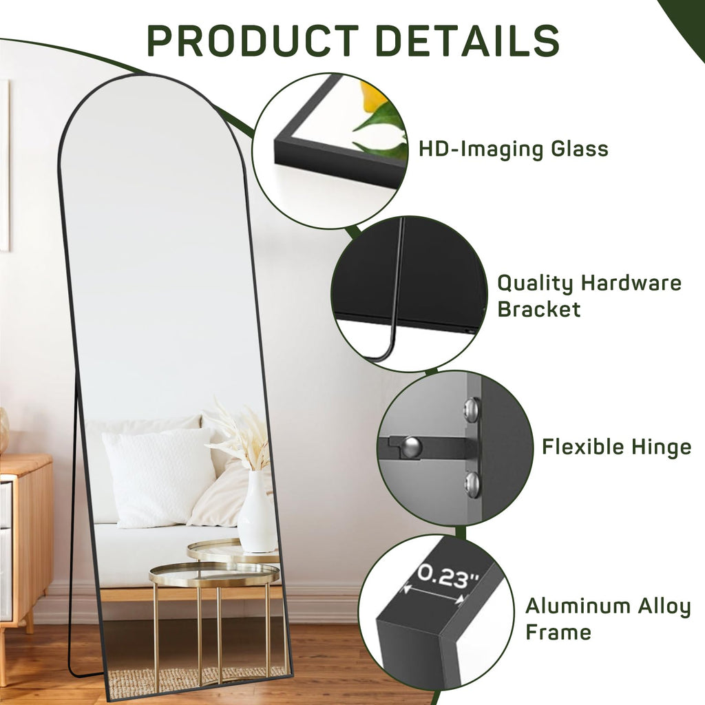 Arched Mirror Full Length, 16"x59" Body Wall Mirrors with Shatter-Proof Glass, Floor Standing, Hanging or Leaning