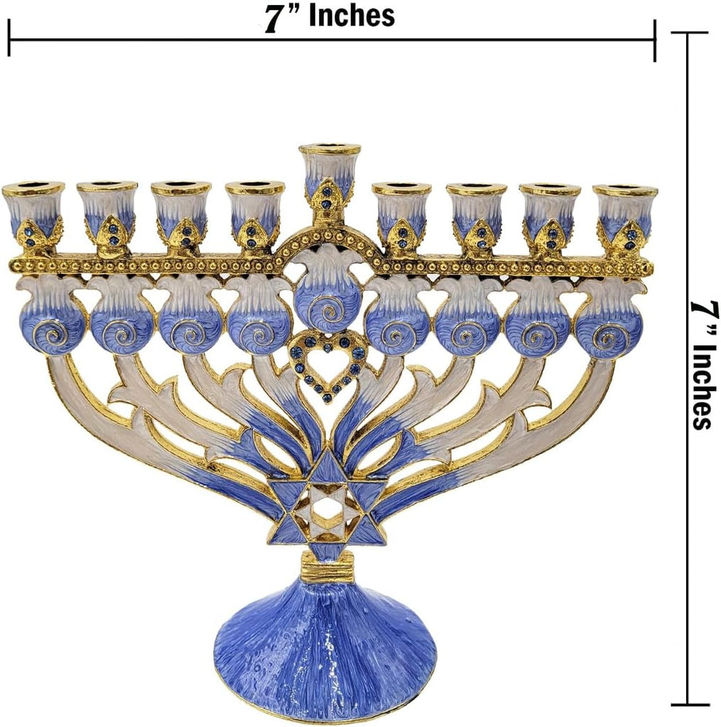 Hanukkah Enamel Magen David & Heart Design, Hand-Painted Enameled Metal