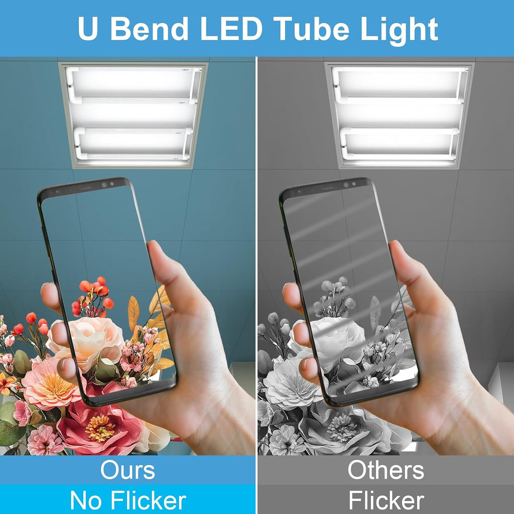 T8 U Bend Shape LED Tube Light 20W ETL Listed 2x2FT 6000k 10 Pack