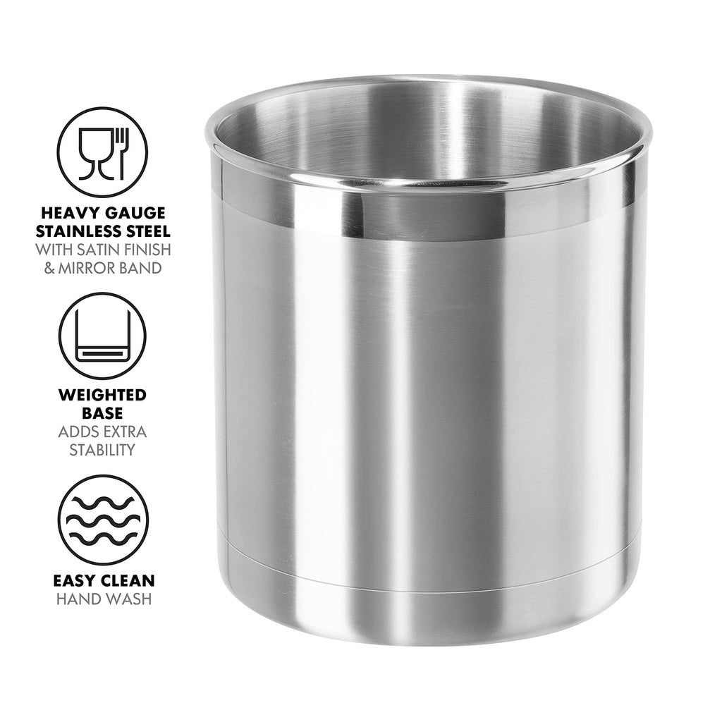 Stainless Steel Jumbo Utensil Holder - 7" Utensil Caddy, Weighted Base for Stability - Extra Large Utensil Crock