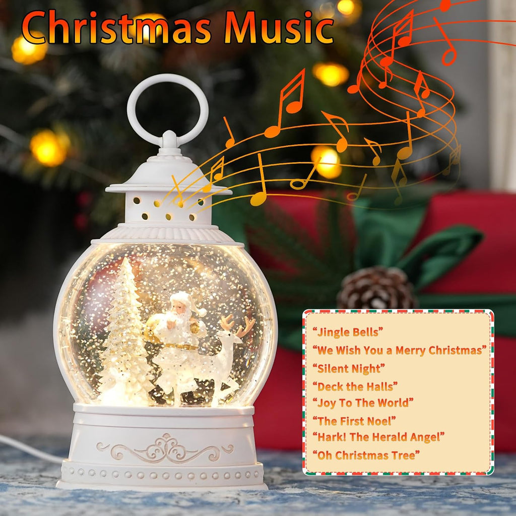 Christmas Snow Globes with Music, Santa Deer Lighted Christmas Lantern with 6h Timer, USB or Battery Operated