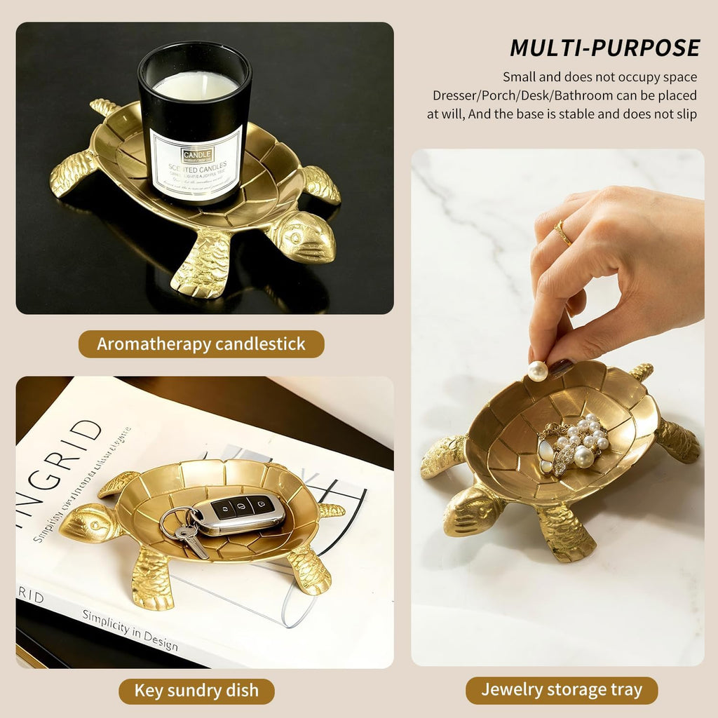 100% Solid Brass Turtle Jewelry Tray