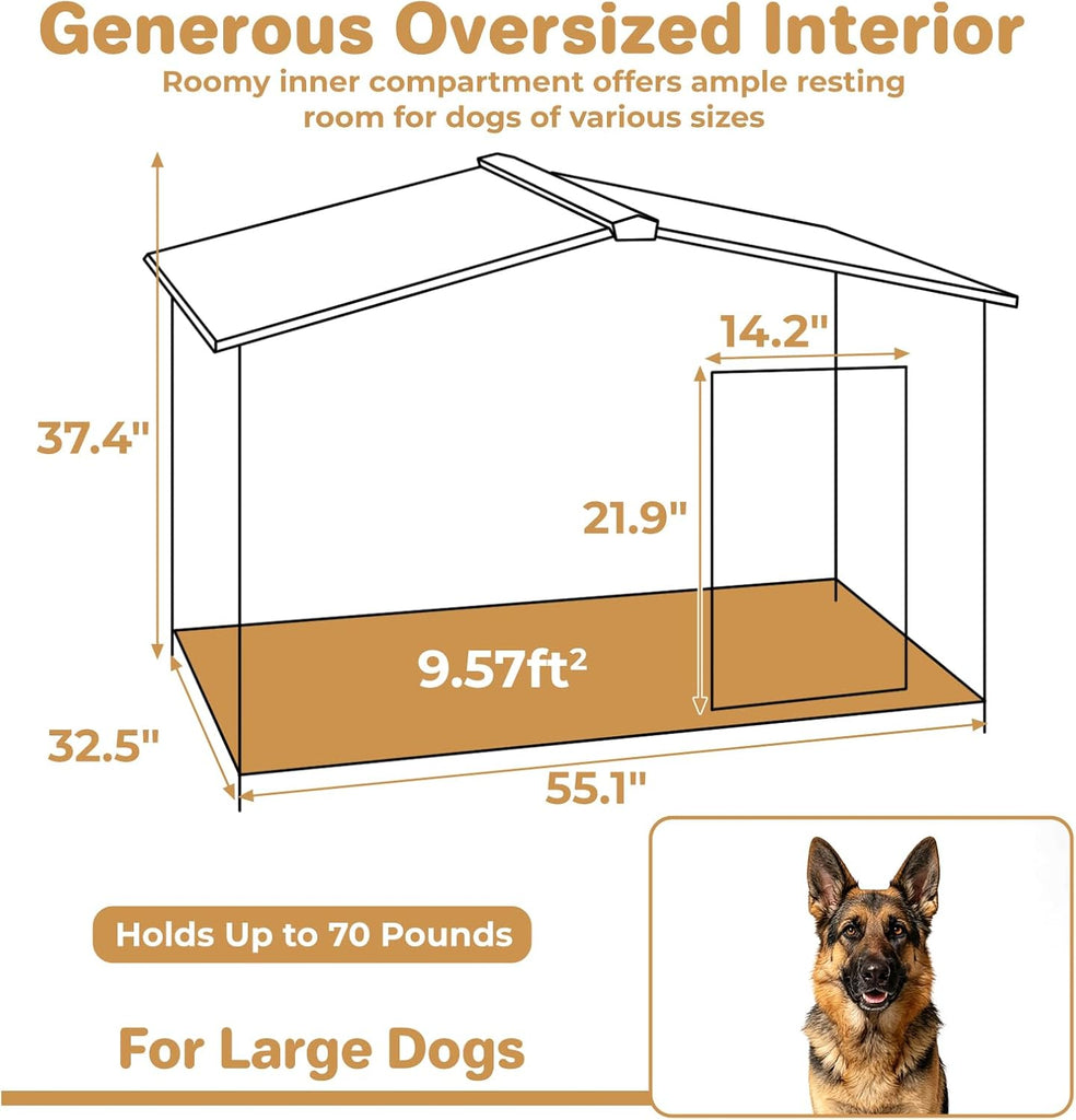 Dog House Outdoor Cedar Wood with Iron Frame for Large Dogs