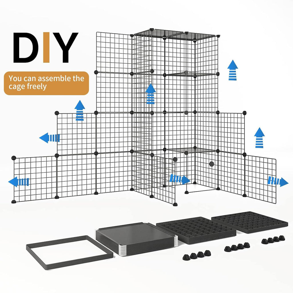 55 Inch Catio Outdoor Cat Enclosure with Super Large Enter Door, Balcony Cat Playpen with Platforms, DIY Outside Cat