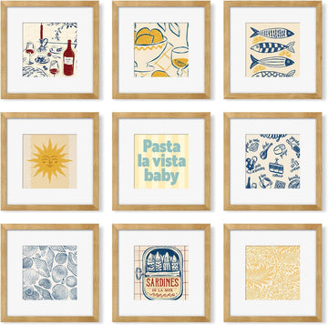 12x12 Picture Frame Set of 9, Photo Gallery Wall Frame Set, Display Pictures 8x8 with Mat or 12 x 12 Without Mat