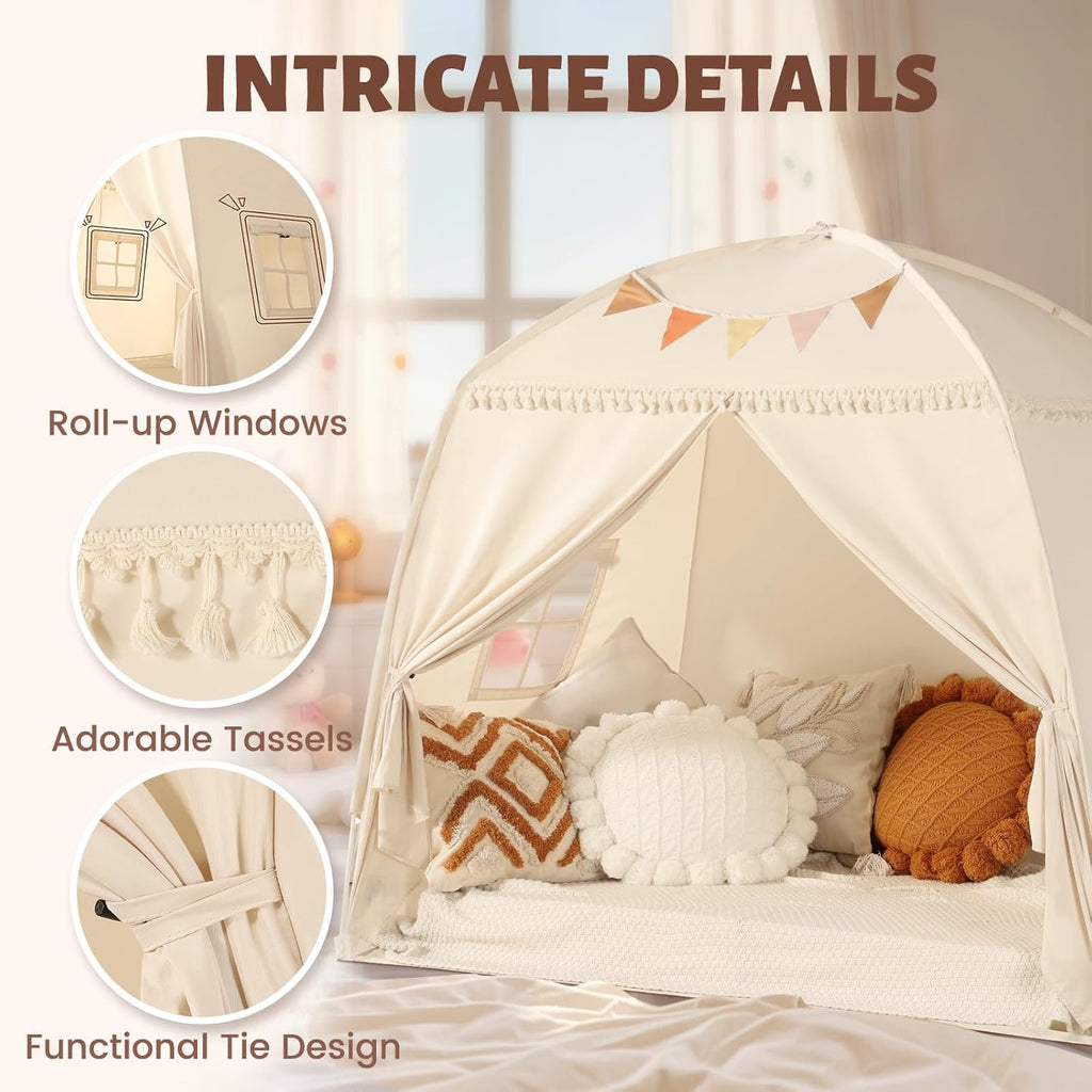 Large Teepee Tent for Kids - Tent for Kids Indoor Kids Teepee for Boys & Girls - Playhouse Inside Canopy Bed