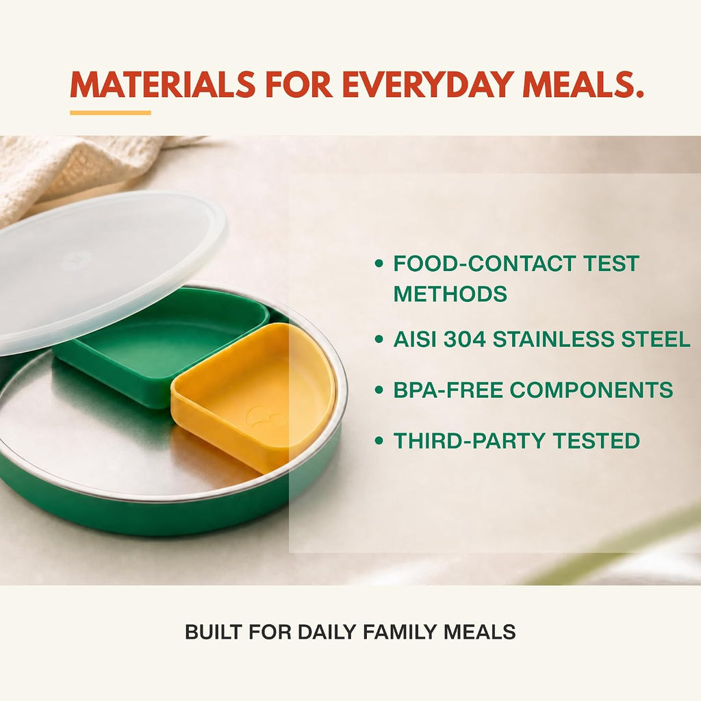 Silvare Divided Stainless Steel Kids Plate & Silicone Bowl Set