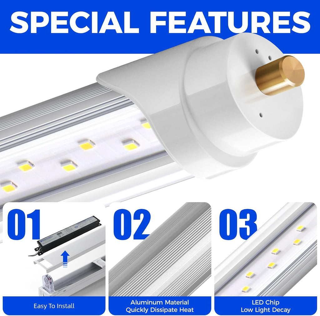 8FT LED Bulbs 44W 6500K Clear & Frost 12 Packs Bundles: T8 T10 T12 LED Tube Lights & 4500LM 6500K