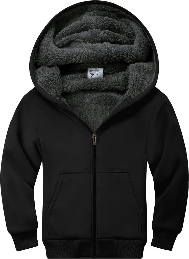 Boys Fleece Hoodie Kids Hooded Jacket Zip Up Warm Winter Coat