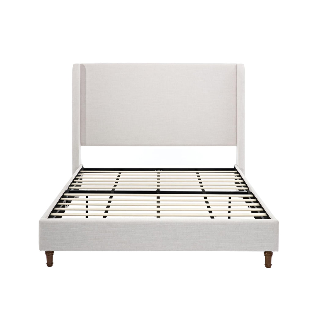 54" Tall Headboard Upholstered Platform Bed Frame with Wingback, Modern Farmhouse Tufted Fabric Bed with Solid