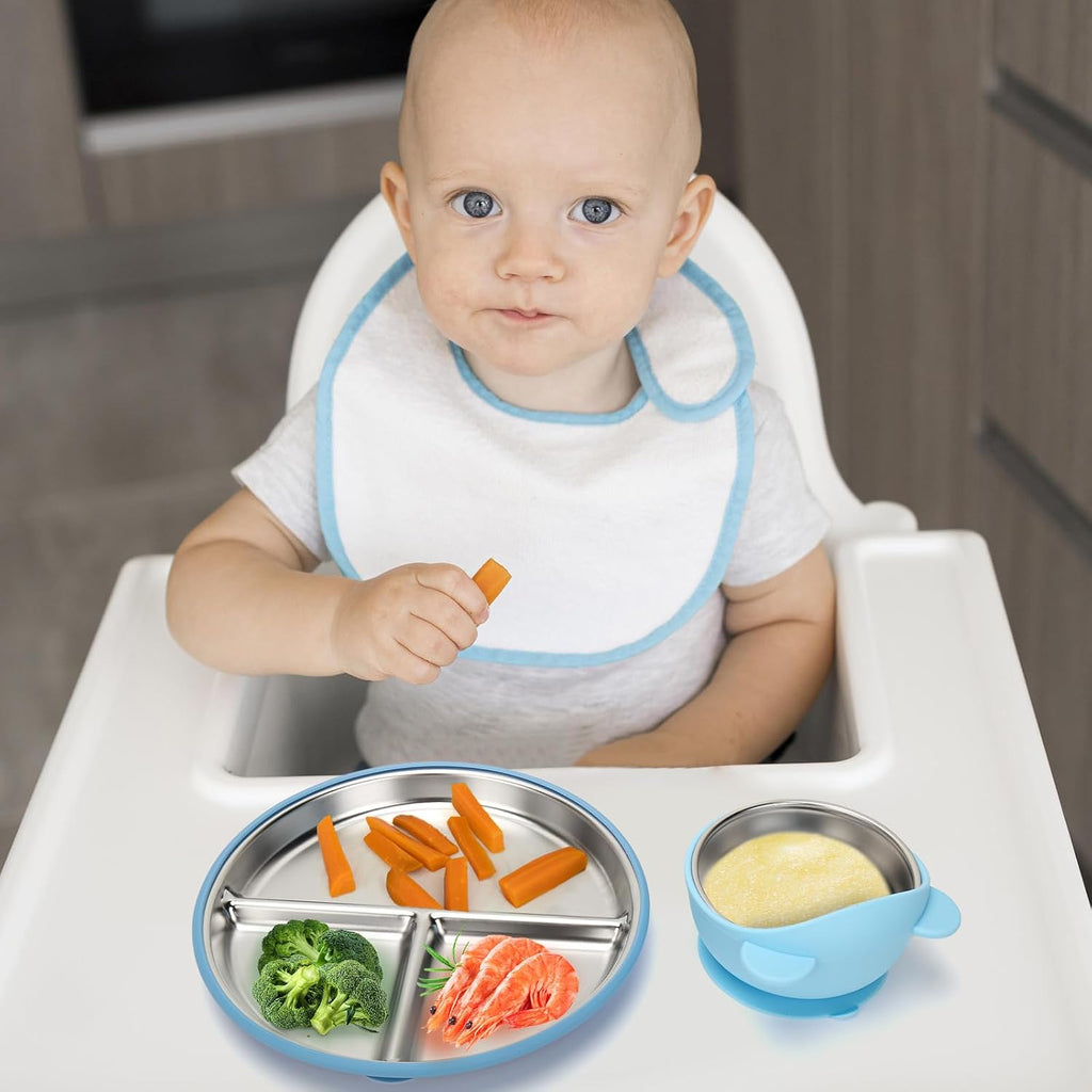 Stainless Steel Baby Plate and Bowls with Suction - 4 Packs