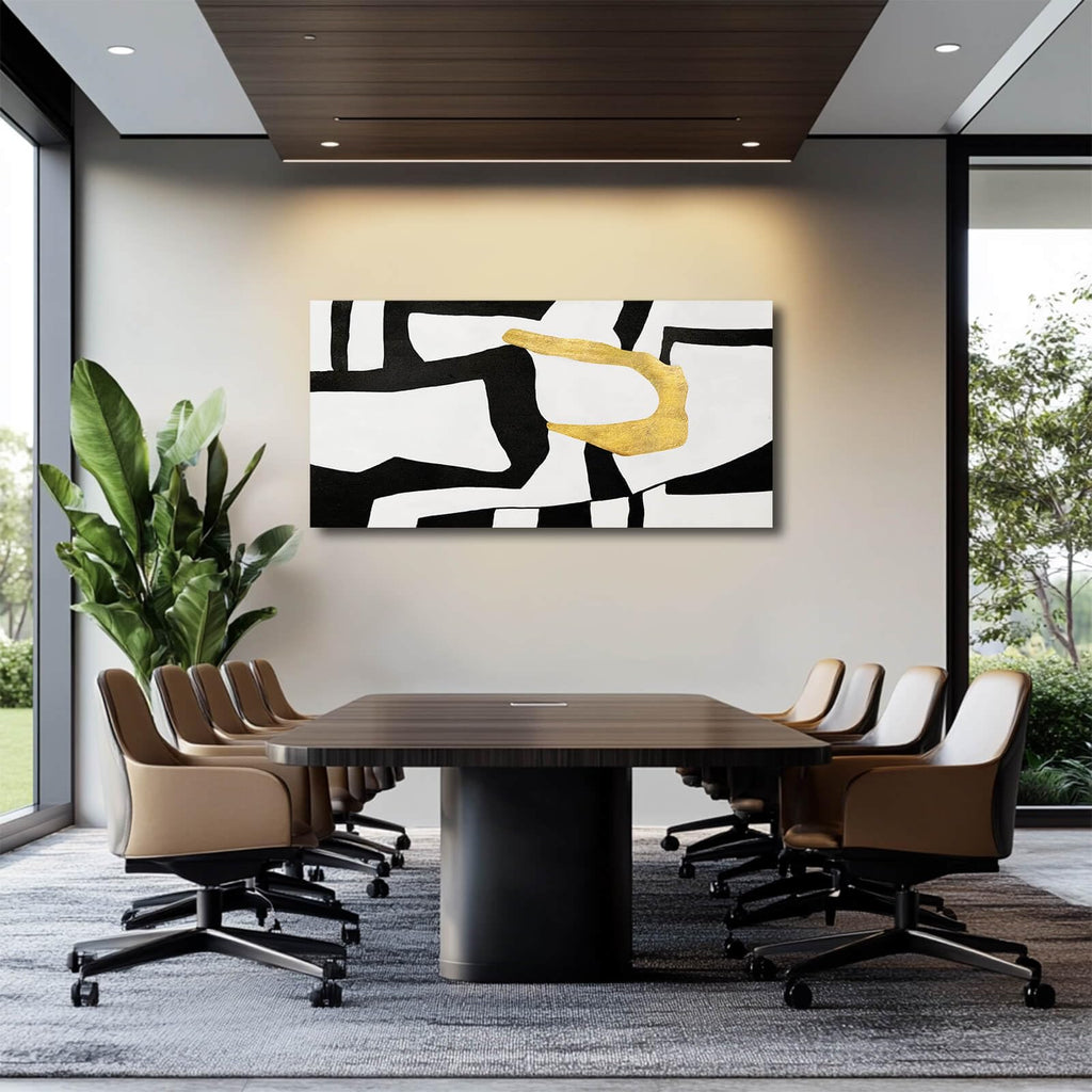 Black and White Wall Art Abstract Wall Decor Geometric Canvas Poster Large Wall Painting 24"x48" Gold Pictures Dining