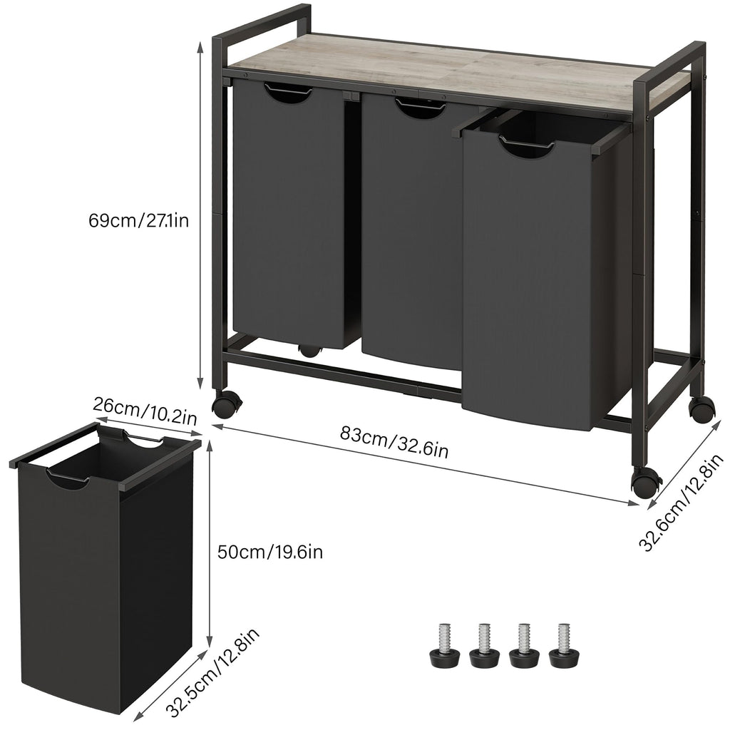 Laundry Hamper, Laundry Basket, Laundry Sorter with 2 Pull-Out and Removable Bags, Shelf, Laundry Room Storage with