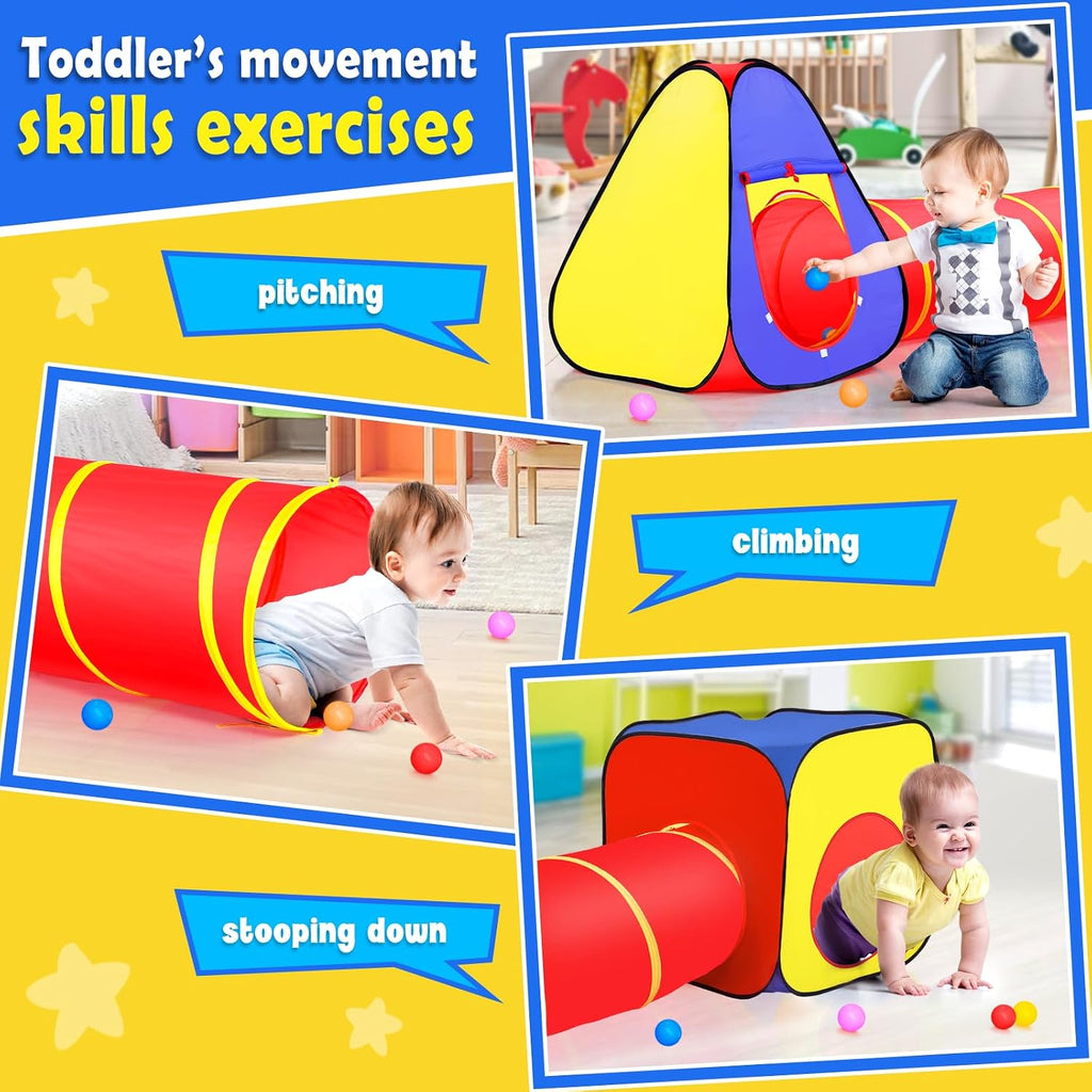 Kids Play Tent with Ball Pit and Crawl Tunnel Toddlers Playhouse Gift Toy