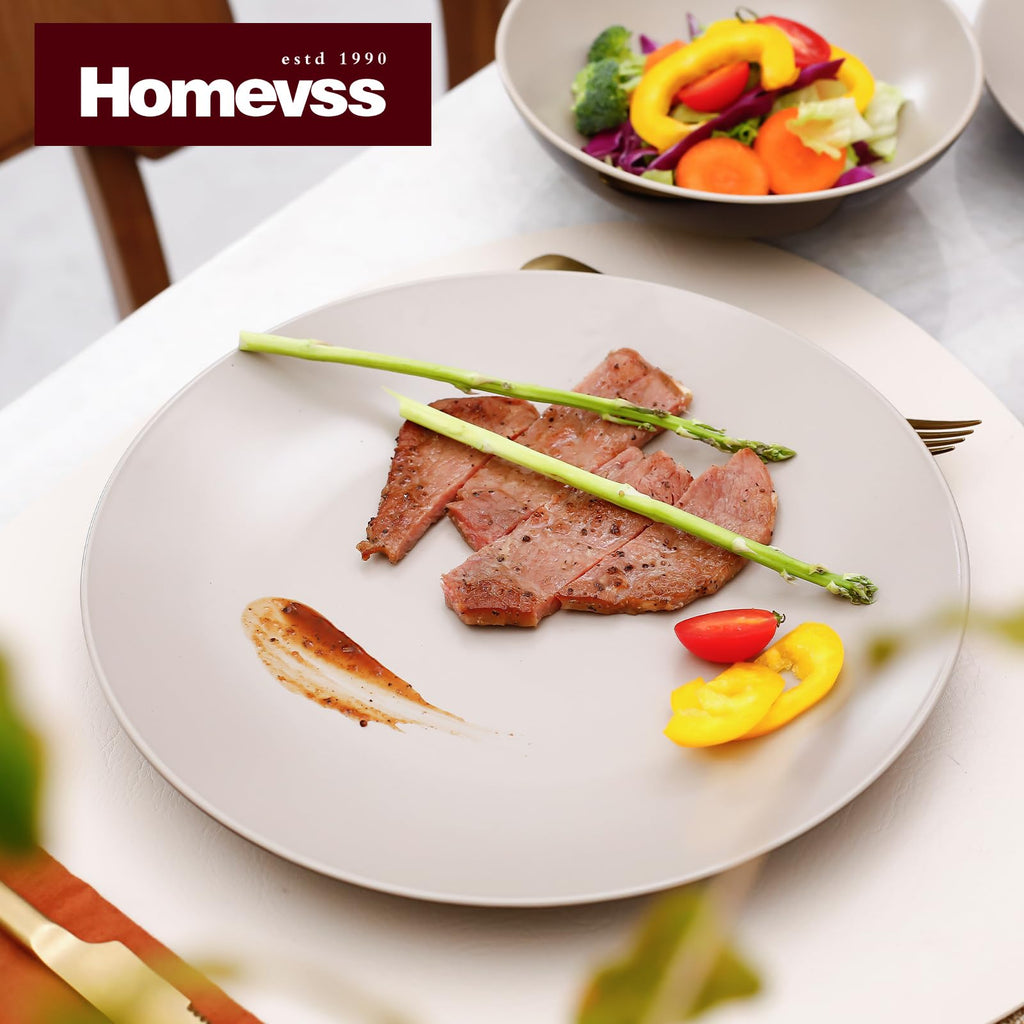 Stoneware Two-Tone Colors Life 12pc Dinner Set, Outside Shiny Black + Inside Matte Light Beige