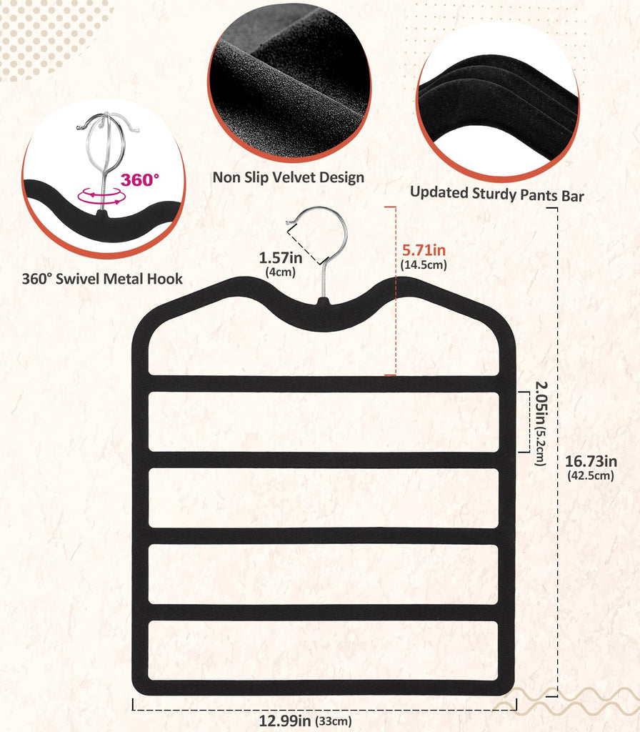 Pants Hangers Space Saving, 5 Pack 5 Tier Velvet Short Neck Pants Hangers